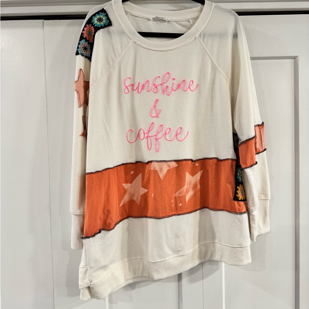 FOR SALE - LyssaLu Upcycled Sunshine and Coffee Shirt - Picture 2 of 3